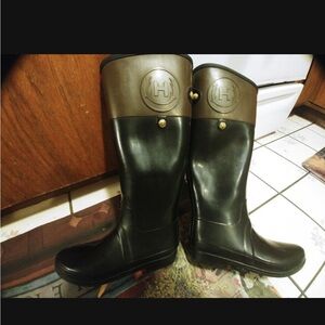 Hunter Black and Brown Winter Rain Boots